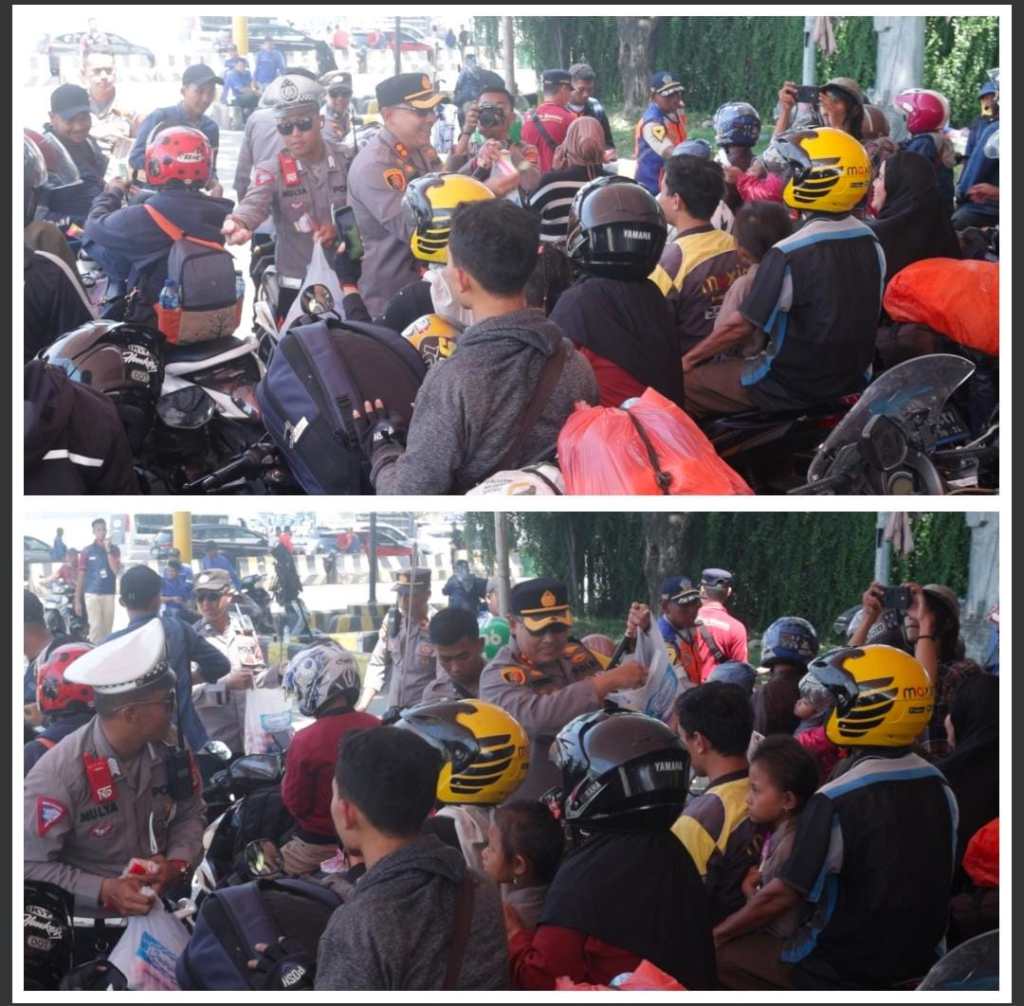 Polres Lampung Selatan Bagikan Minuman Gratis untuk Pemudik Arus&nbsp;Balik