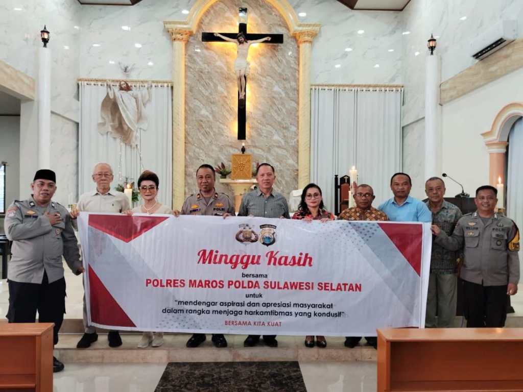 Giat Minggu Kasih, Dipimpin Langsung oleh Kasat Binmas Polres Maros di Gereja Katolik Bunda Maria Lanud&nbsp;Hasanuddin.