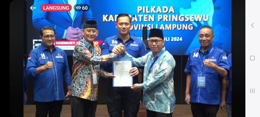 PARTAI DEMOKRAT RESMI USUNG ADI ERLANSYAH – HISBULLAH HUDA PADA PILBUP PRINGSEWU&nbsp;2024