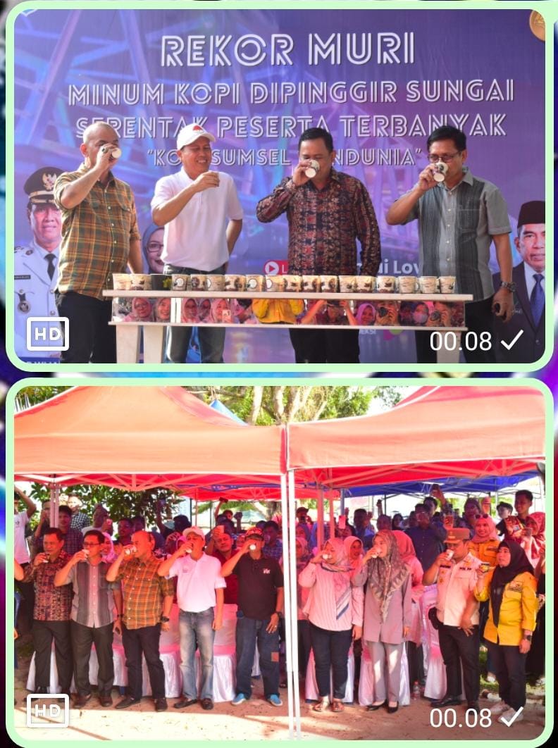 Warga OKI Turut Pecahkan Rekor Muri Minum Kopi Serentak di Pinggir&nbsp;Sungai